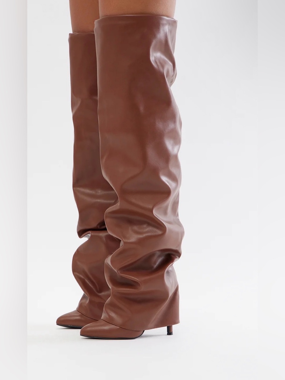 Viral Thigh High Brown Faux Leather Boots